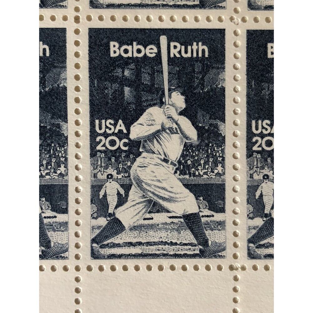 Vintage 1983 Babe Ruth USPS Block of 20 Mr Zip 20c MNH Stamps Yankees Baseball